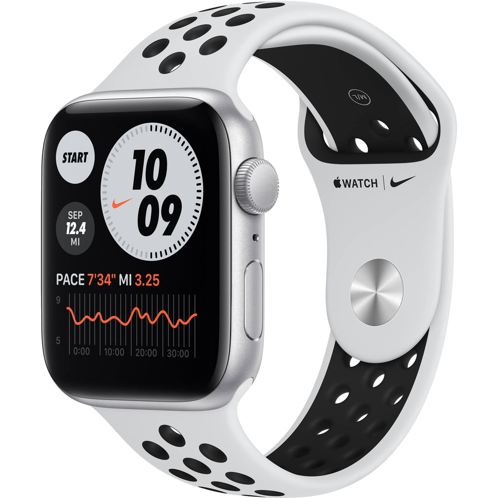 Apple Watch Nike SE 44 mm (GPS) Silver Aluminum Case with Pure  Platinum/Black Nike Sport Band (MYYH2LL/A)