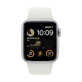 Apple Watch SE 2 (2022) 44mm (GPS+CELLULAR) Silver Aluminum Case with White Sport Band - Size:M/L - (MNU63LL/A)