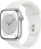 Apple Watch Series 8 (GPS) 45mm Silver Aluminum Case with White Sport Band - Size:M/S -  (MP6P3LL/A)